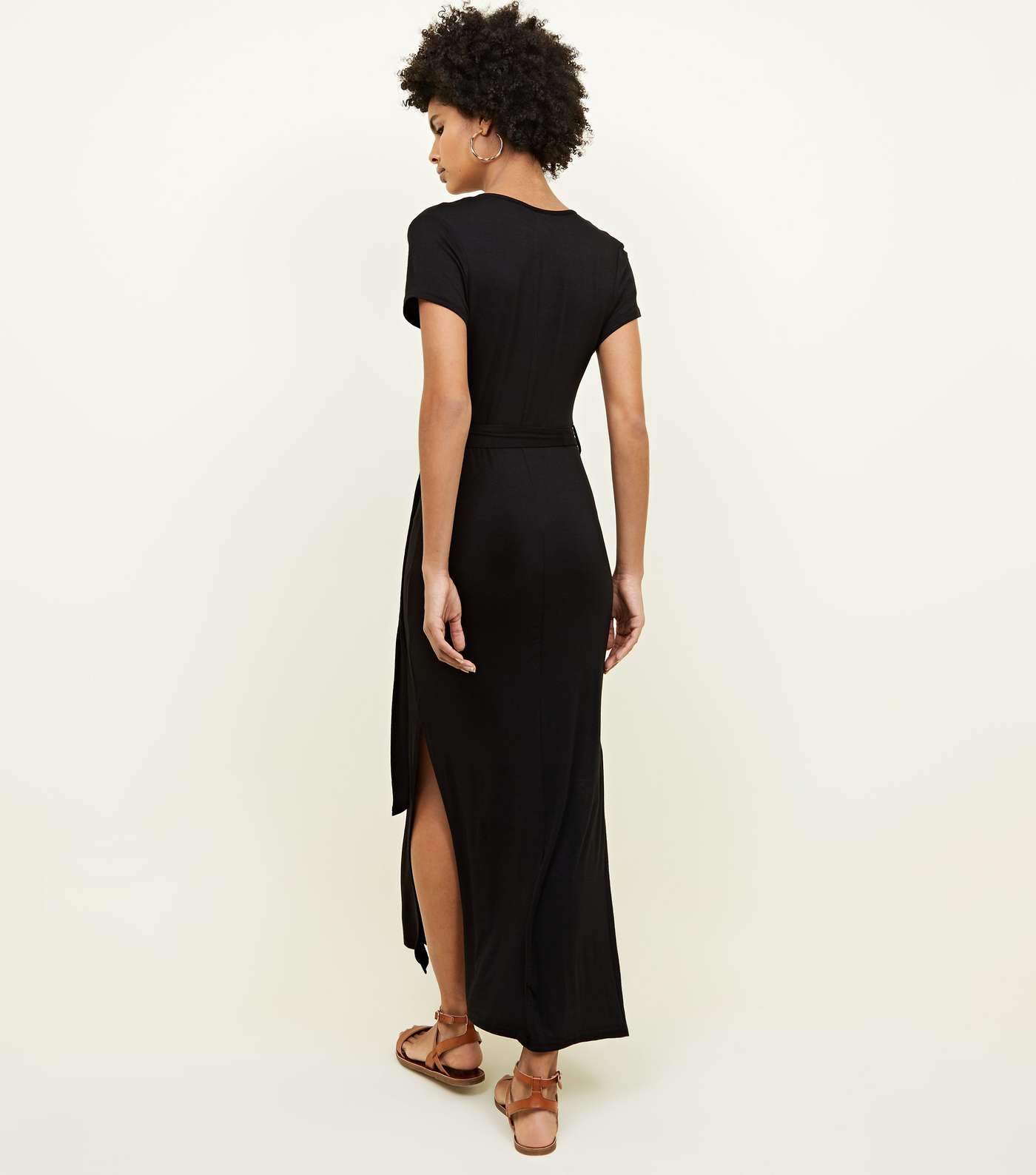 Black V-Neck Jersey Maxi Dress Image 3