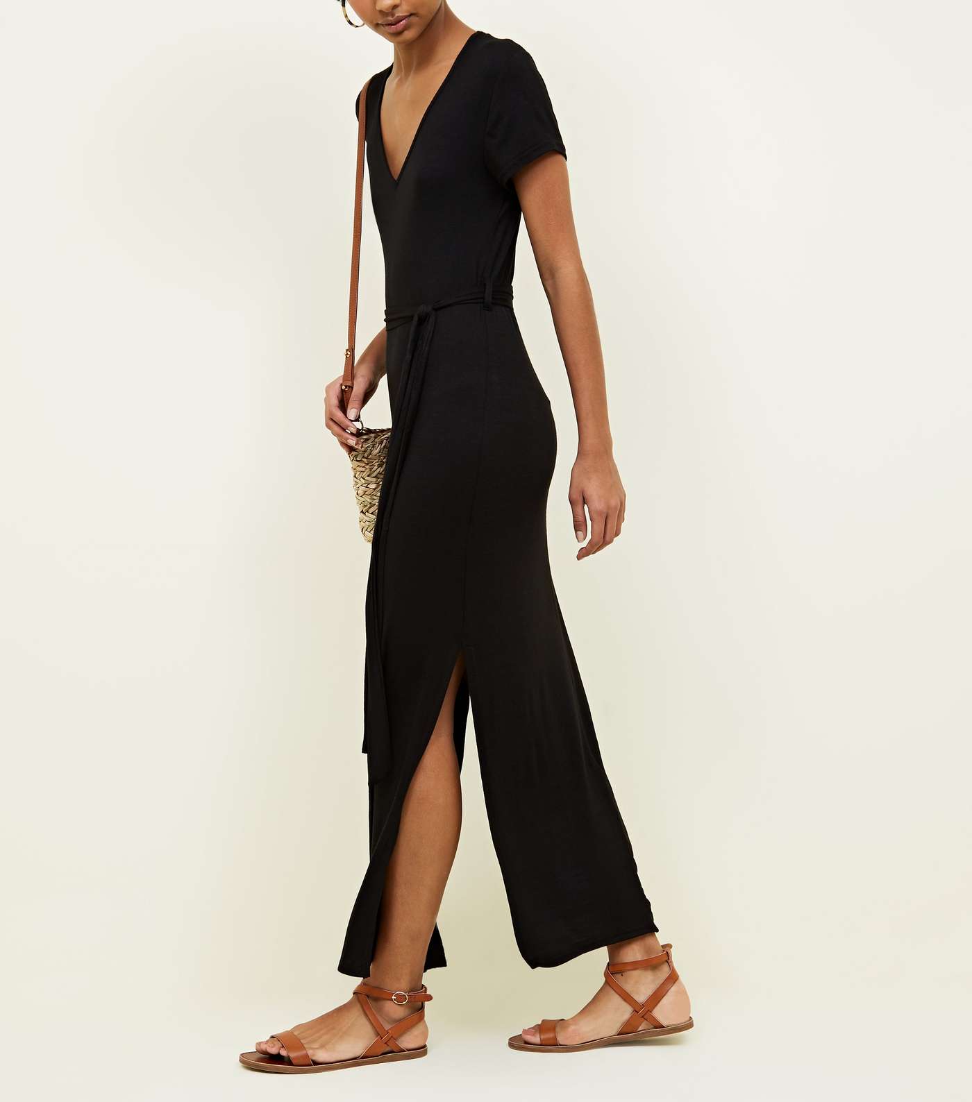 Black V-Neck Jersey Maxi Dress Image 5