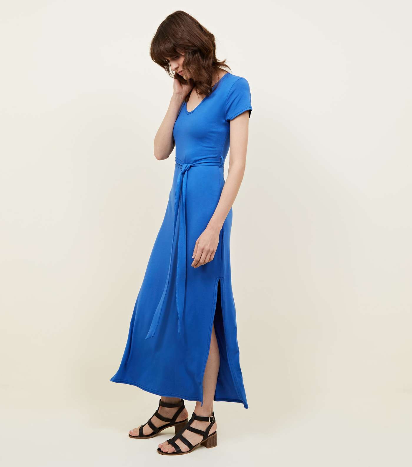 Blue V-Neck Jersey Maxi Dress