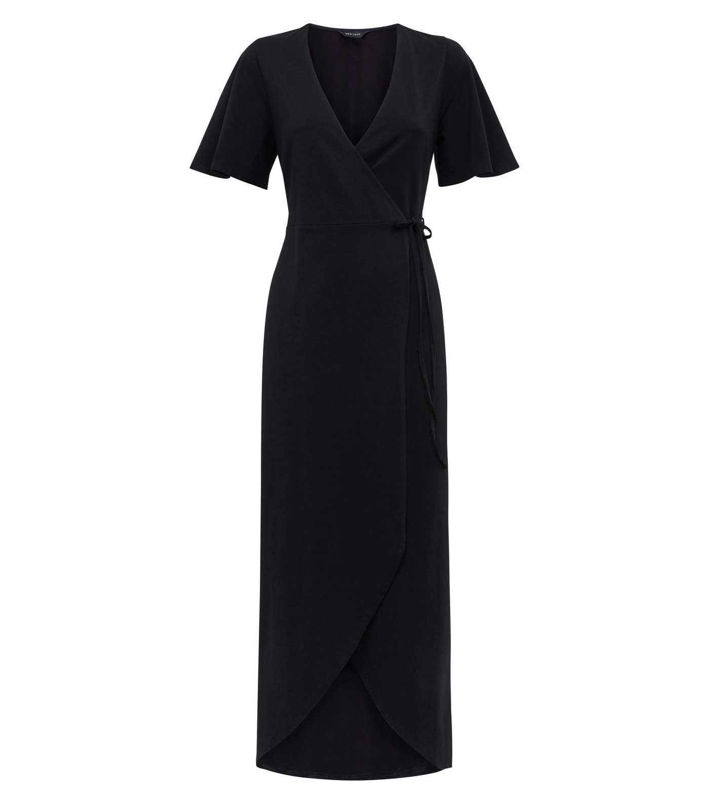 Black Jersey Wrap Front Maxi Dress Image 4