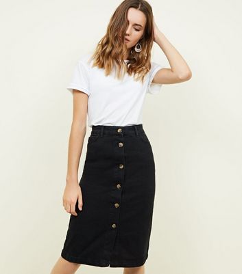 midi denim skirt black