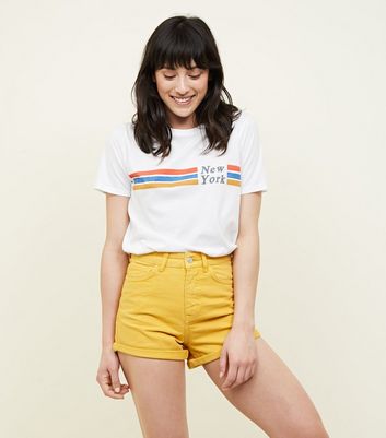 high waisted yellow denim shorts