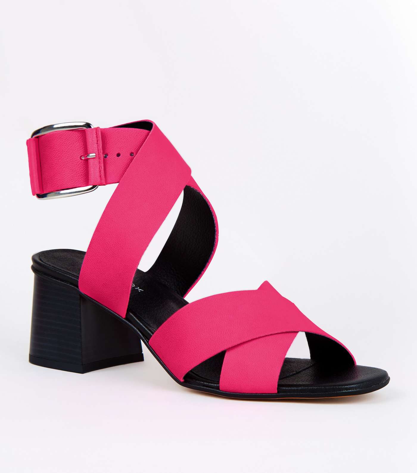 Pink Premium Neon Leather Cross Strap Sandals