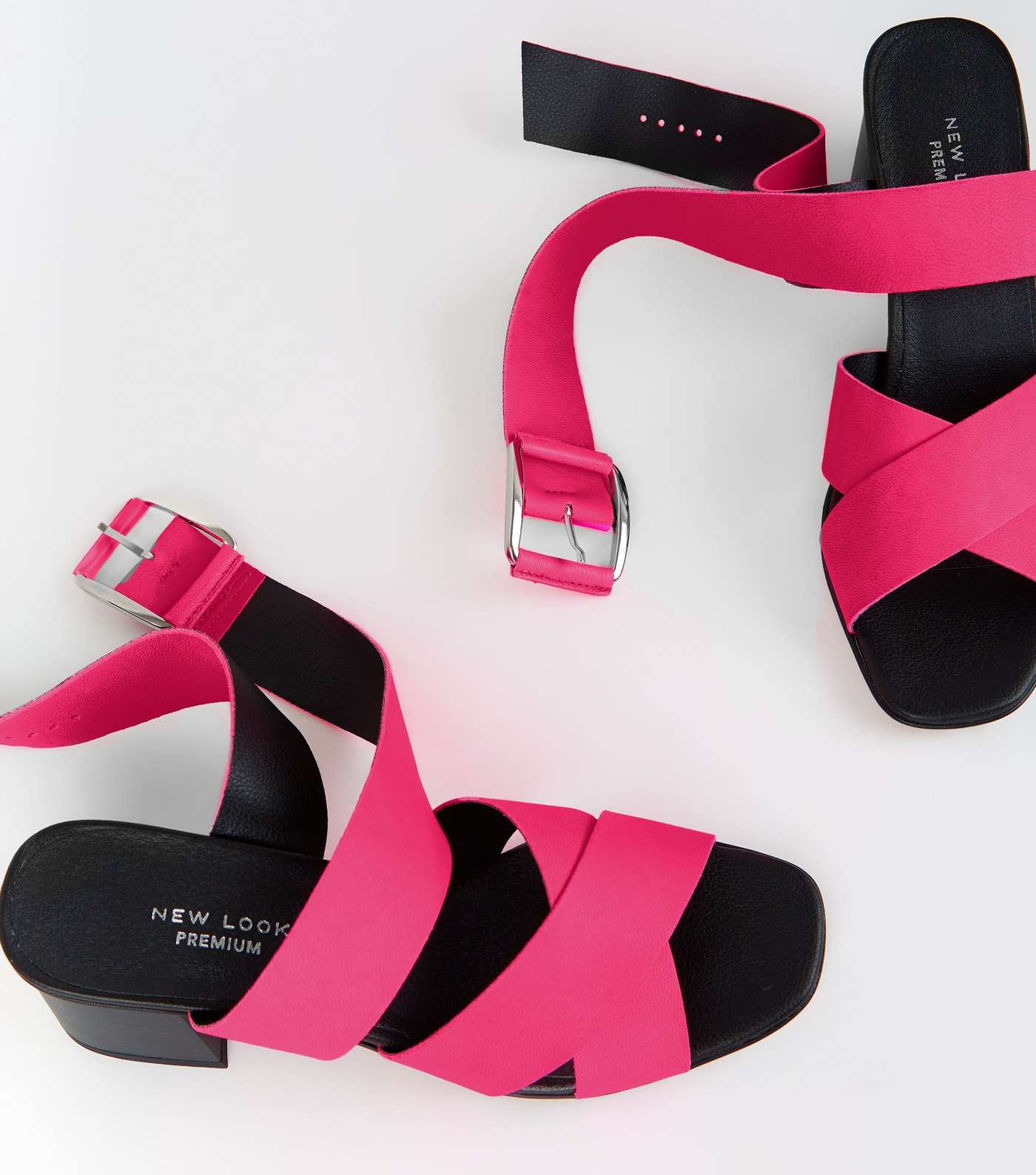 Pink Premium Neon Leather Cross Strap Sandals Image 3