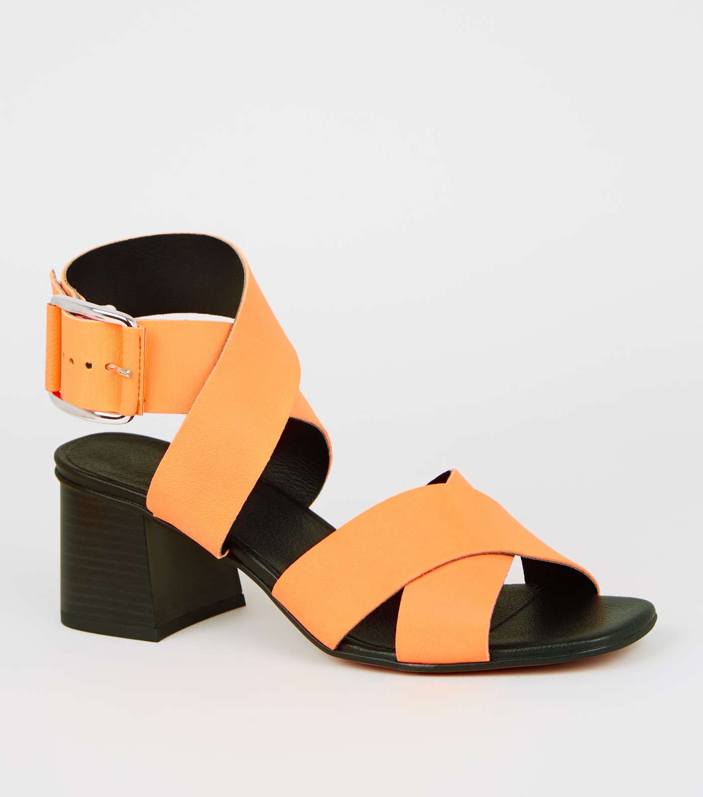 Orange Premium Neon Leather Cross Strap Sandals