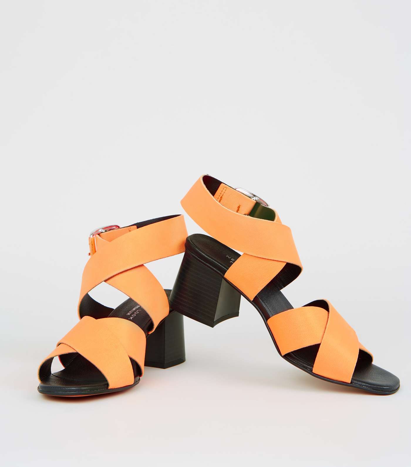 Orange Premium Neon Leather Cross Strap Sandals Image 3