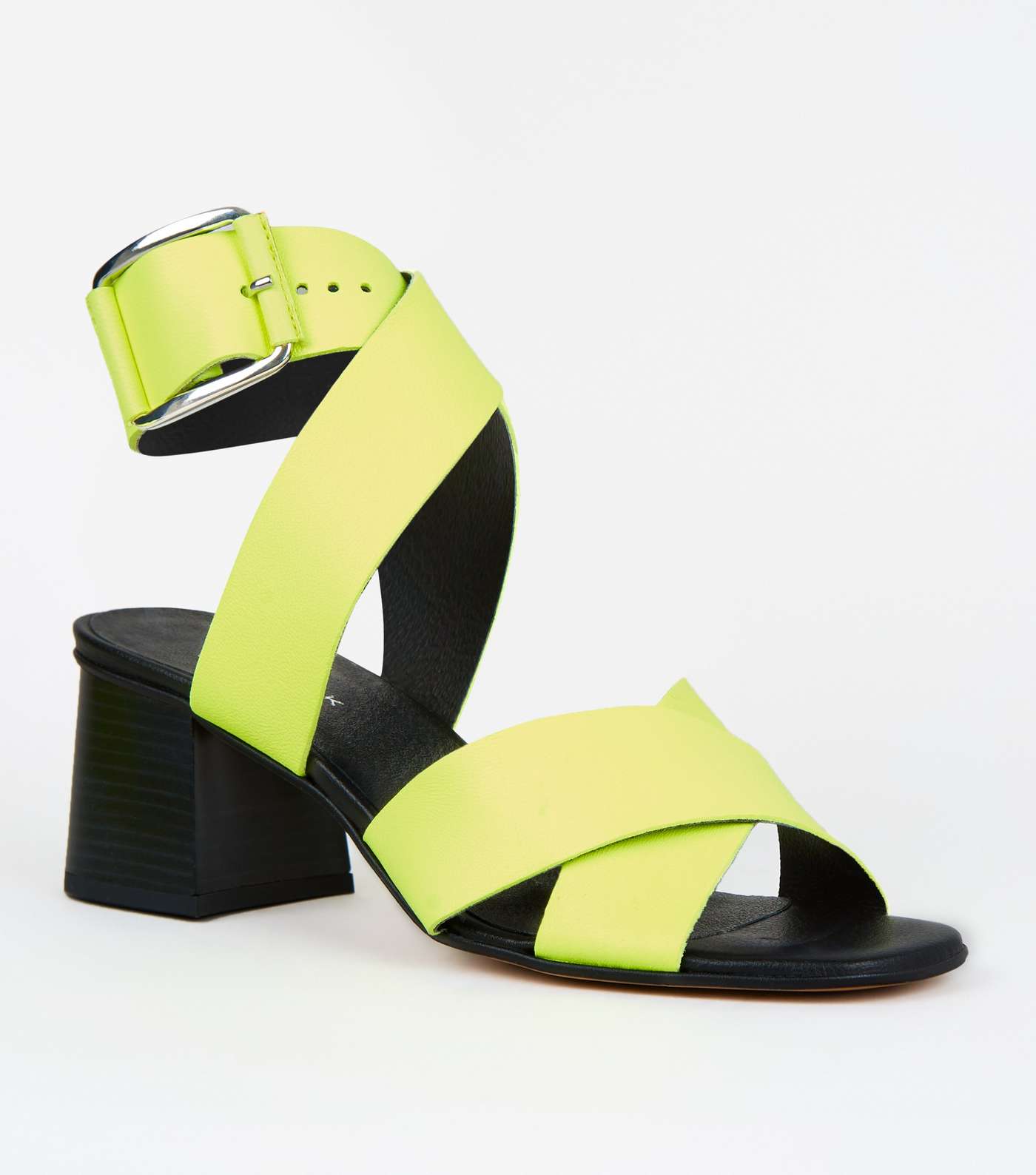 Yellow Premium Neon Leather Cross Strap Sandals