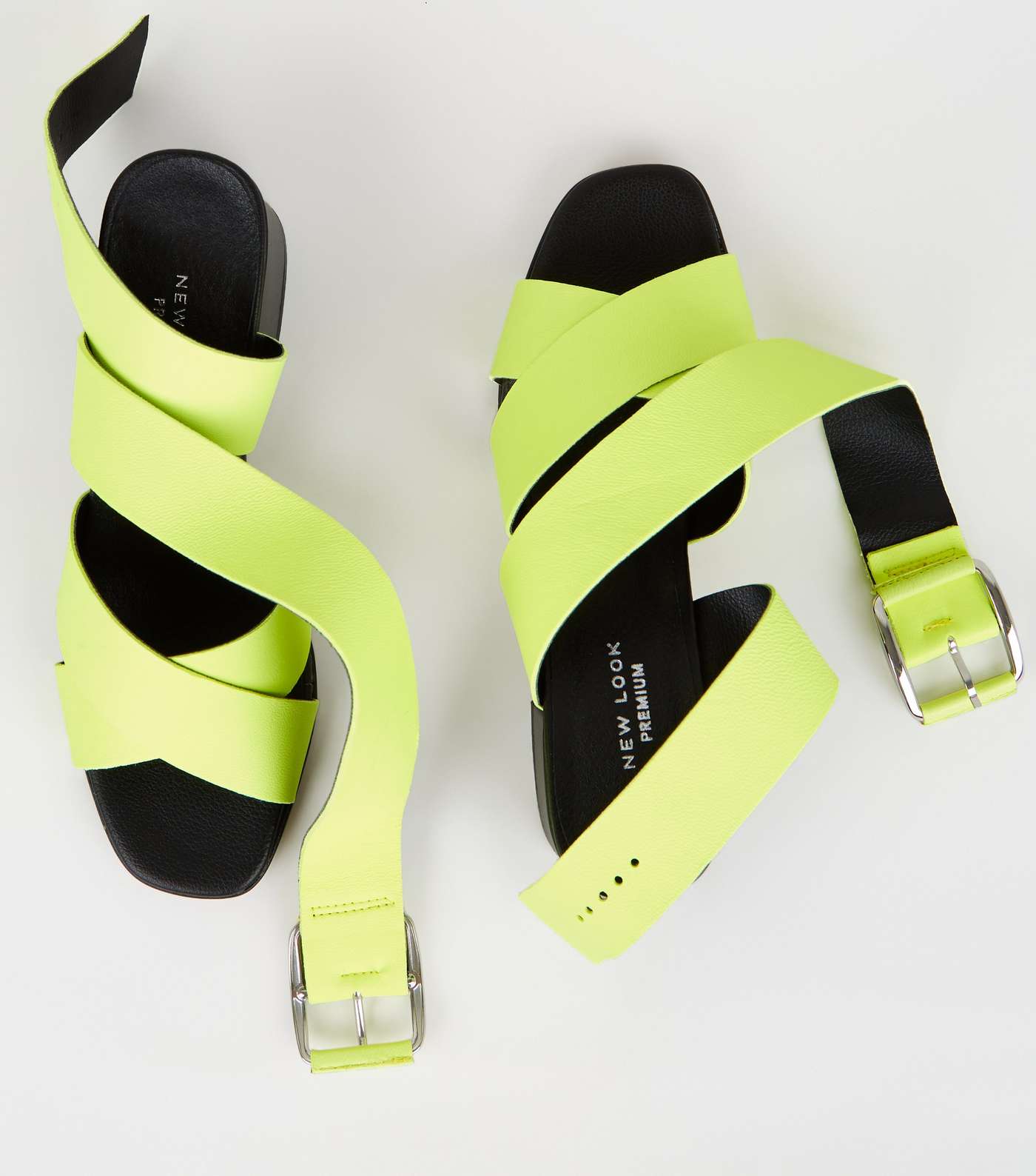 Yellow Premium Neon Leather Cross Strap Sandals Image 3