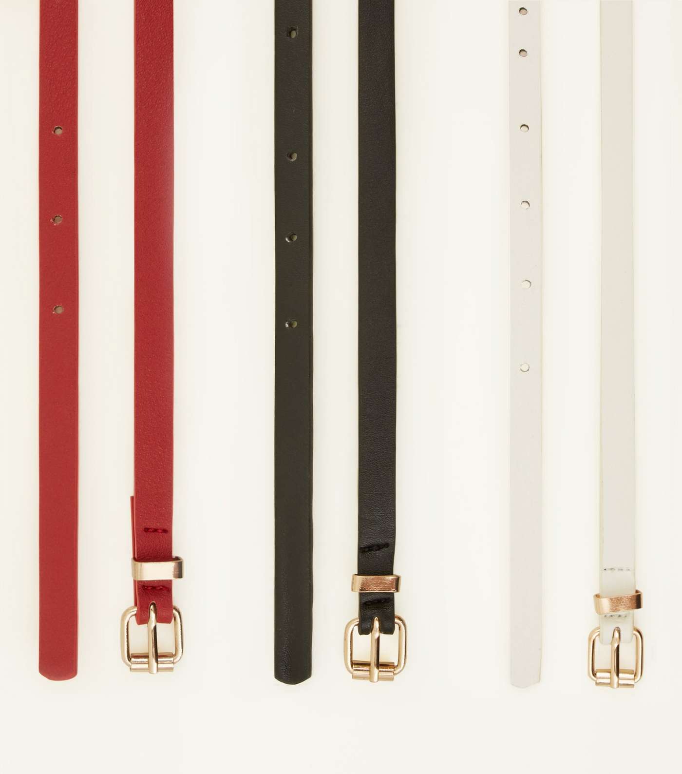 3 Pack Red, Khaki and White Skinny Belts Image 3