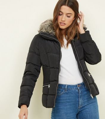 black puffer jacket fur collar