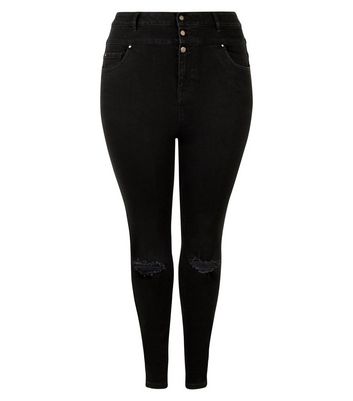 new look high waisted black ripped jeans