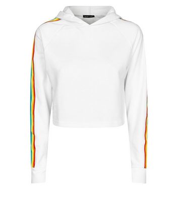 White Rainbow Stripe Sleeve Hoodie 