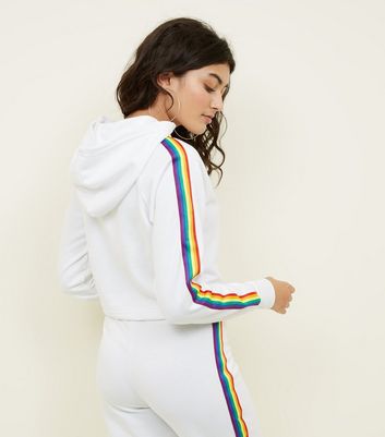 White hoodie with rainbow stripes sale