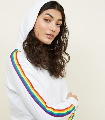 White Rainbow Stripe Sleeve Hoodie 