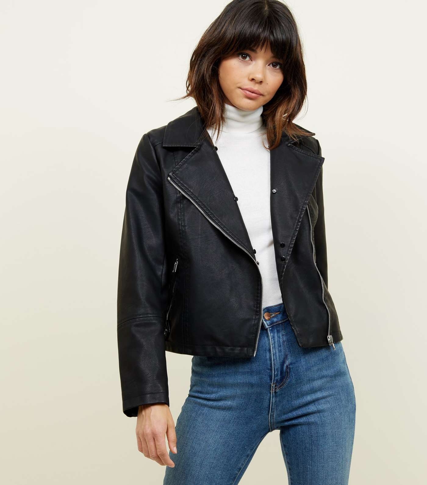 Black Leather-Look Faux Fur Collar Jacket  Image 7