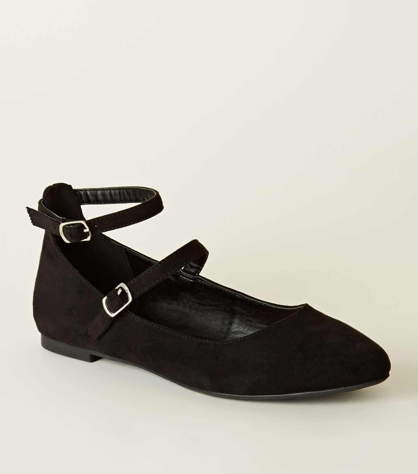 Girls Black Suedette Ankle Strap Mary Janes