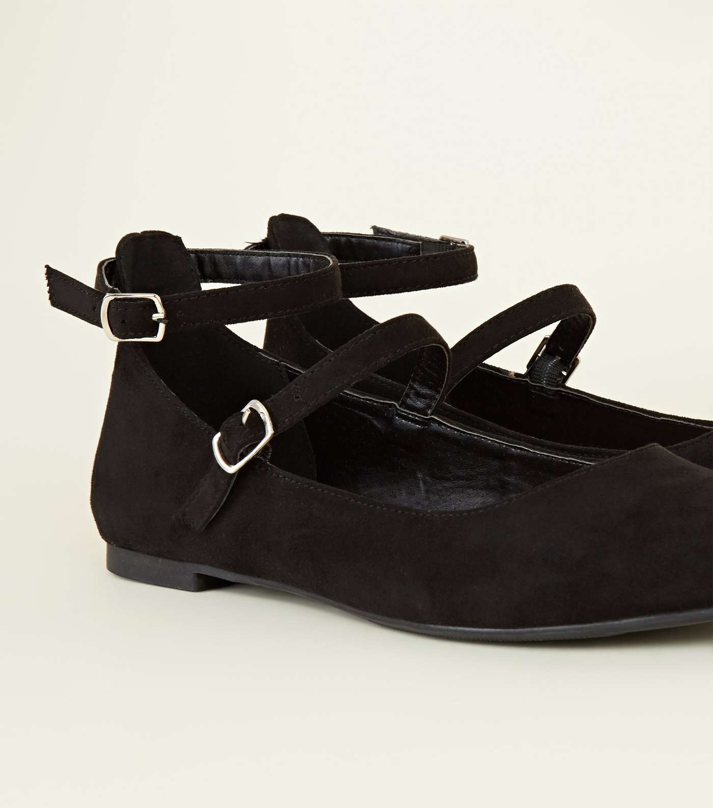 Girls Black Suedette Ankle Strap Mary Janes Image 3