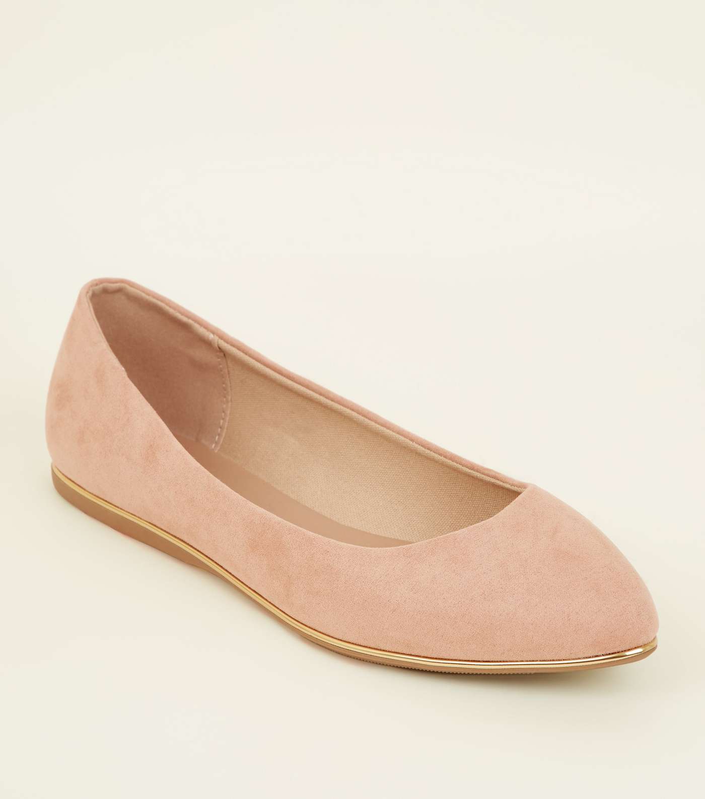 Wide Fit Nude Suedette Piped Edge Ballet Pumps