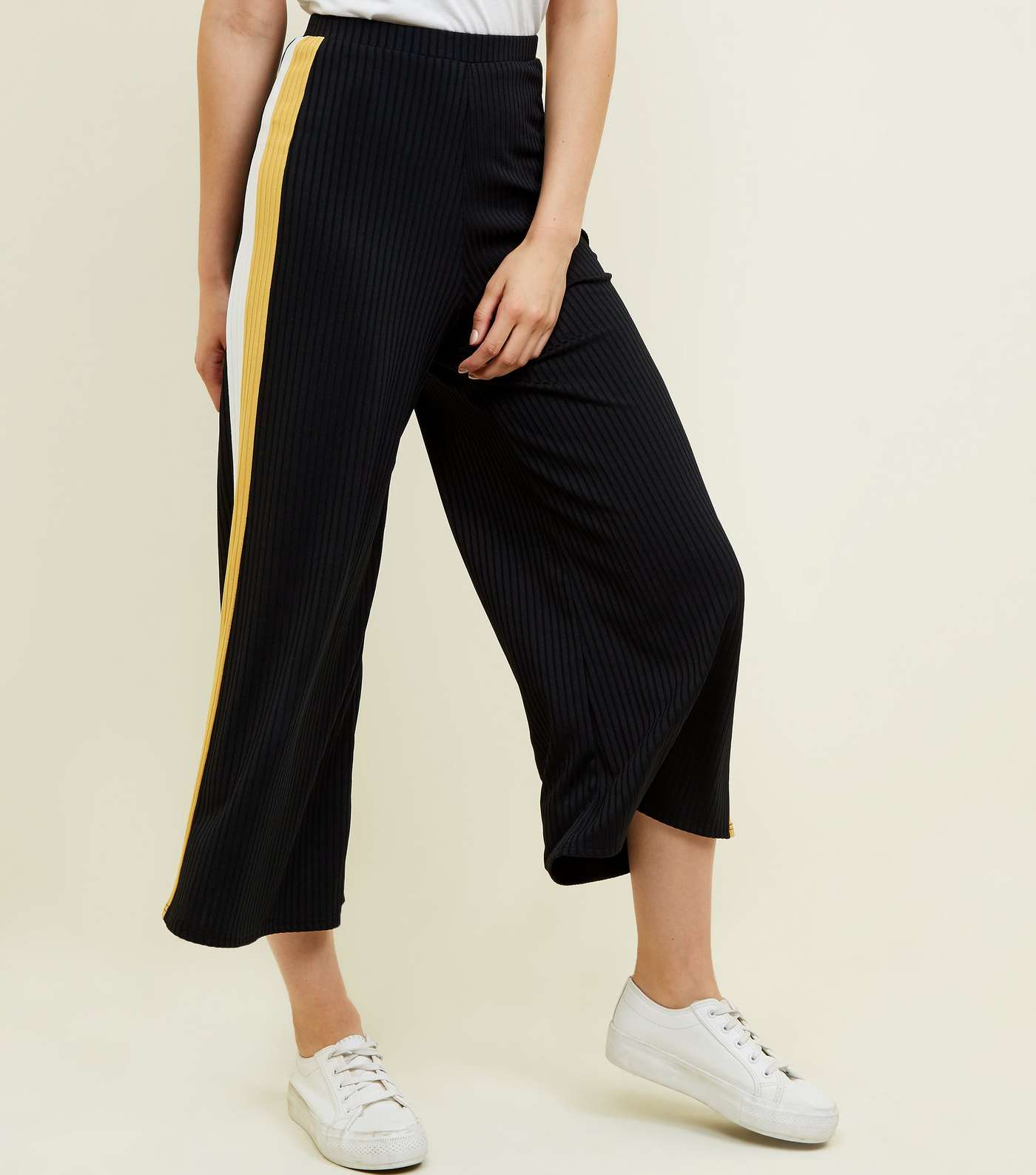 Black and Yellow Ribbed Side Stripe Trousers Image 2