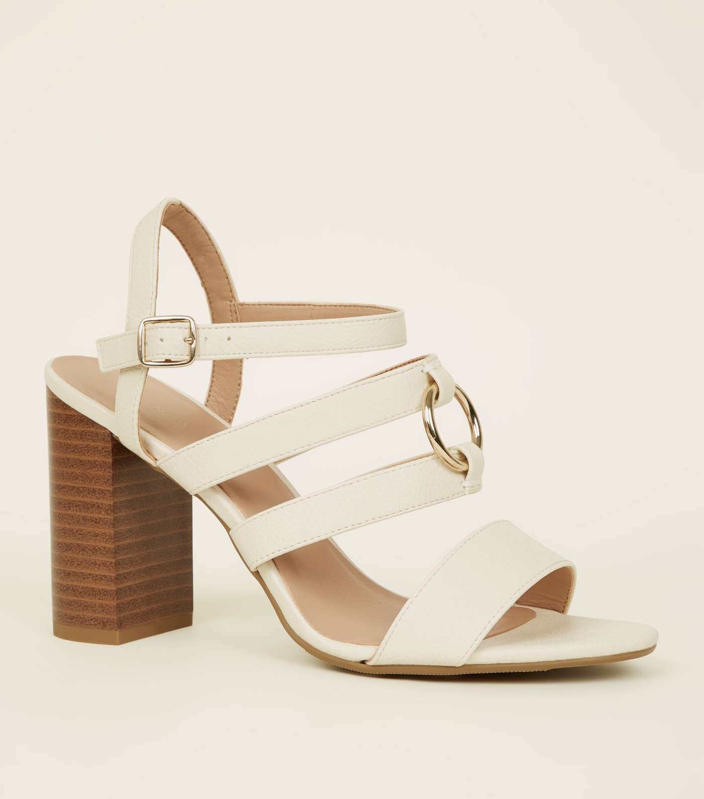 Wide Fit Off White Leather-Look Ring Strap Sandals