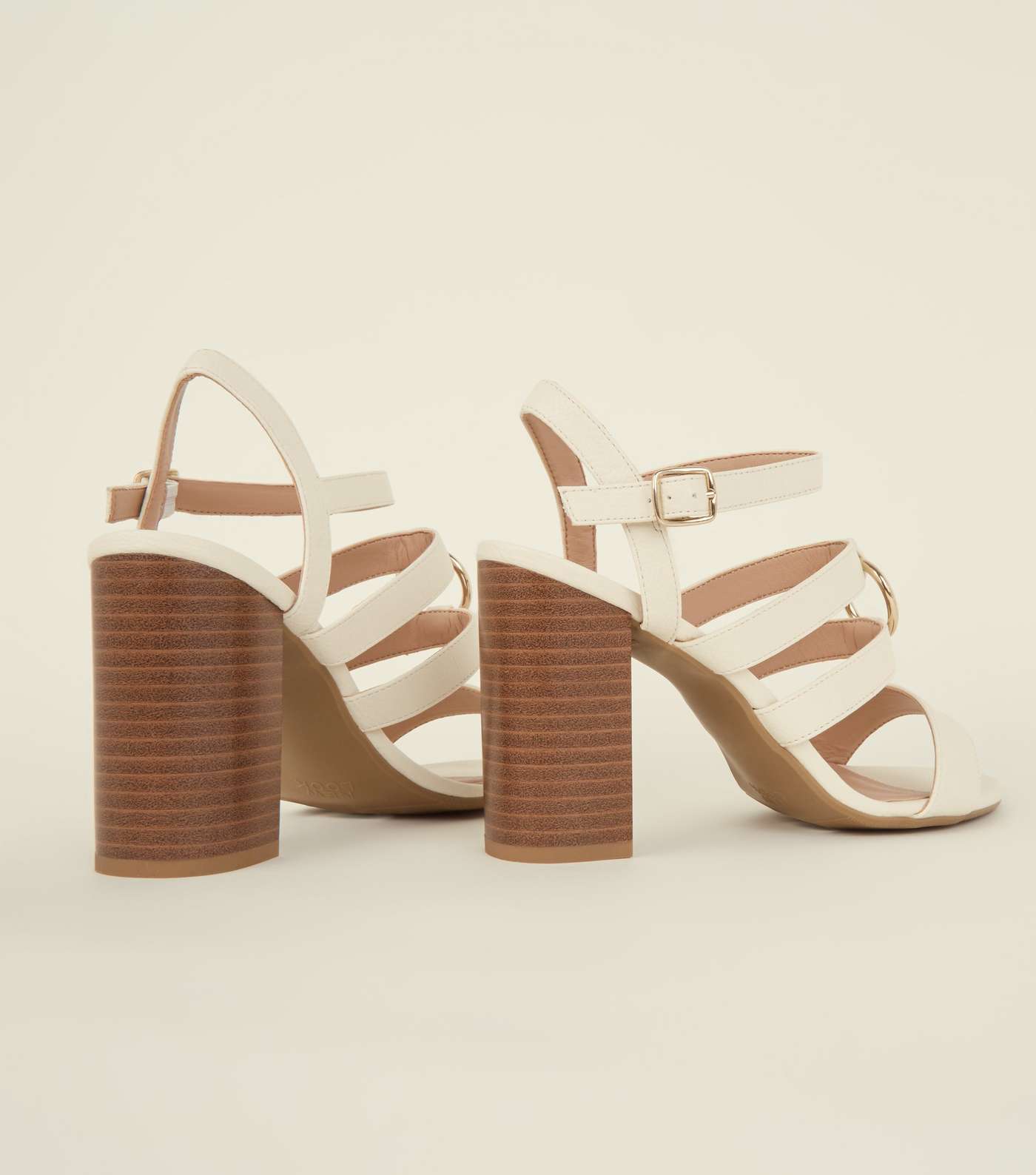 Wide Fit Off White Leather-Look Ring Strap Sandals Image 3