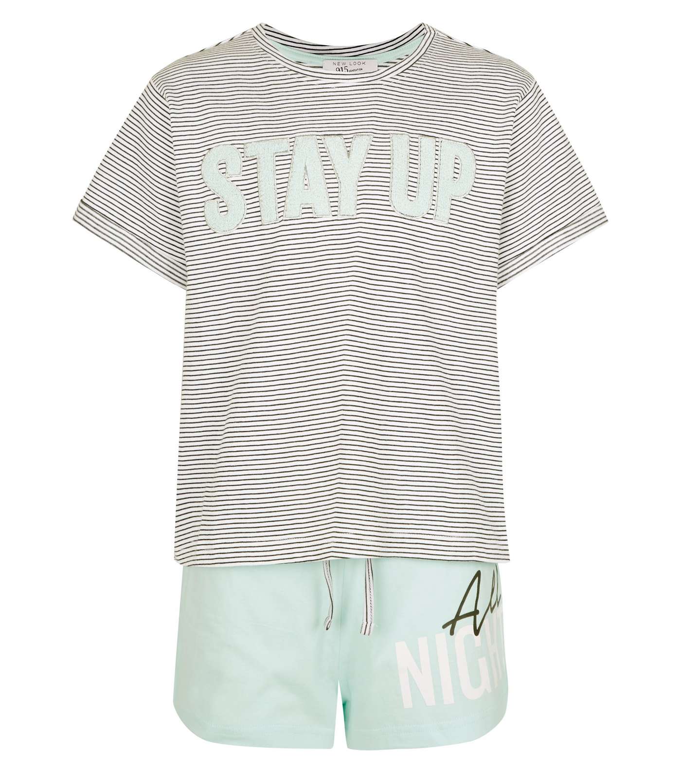 Girls Teal Chenille Stay Up Slogan Pyjama Set Image 3