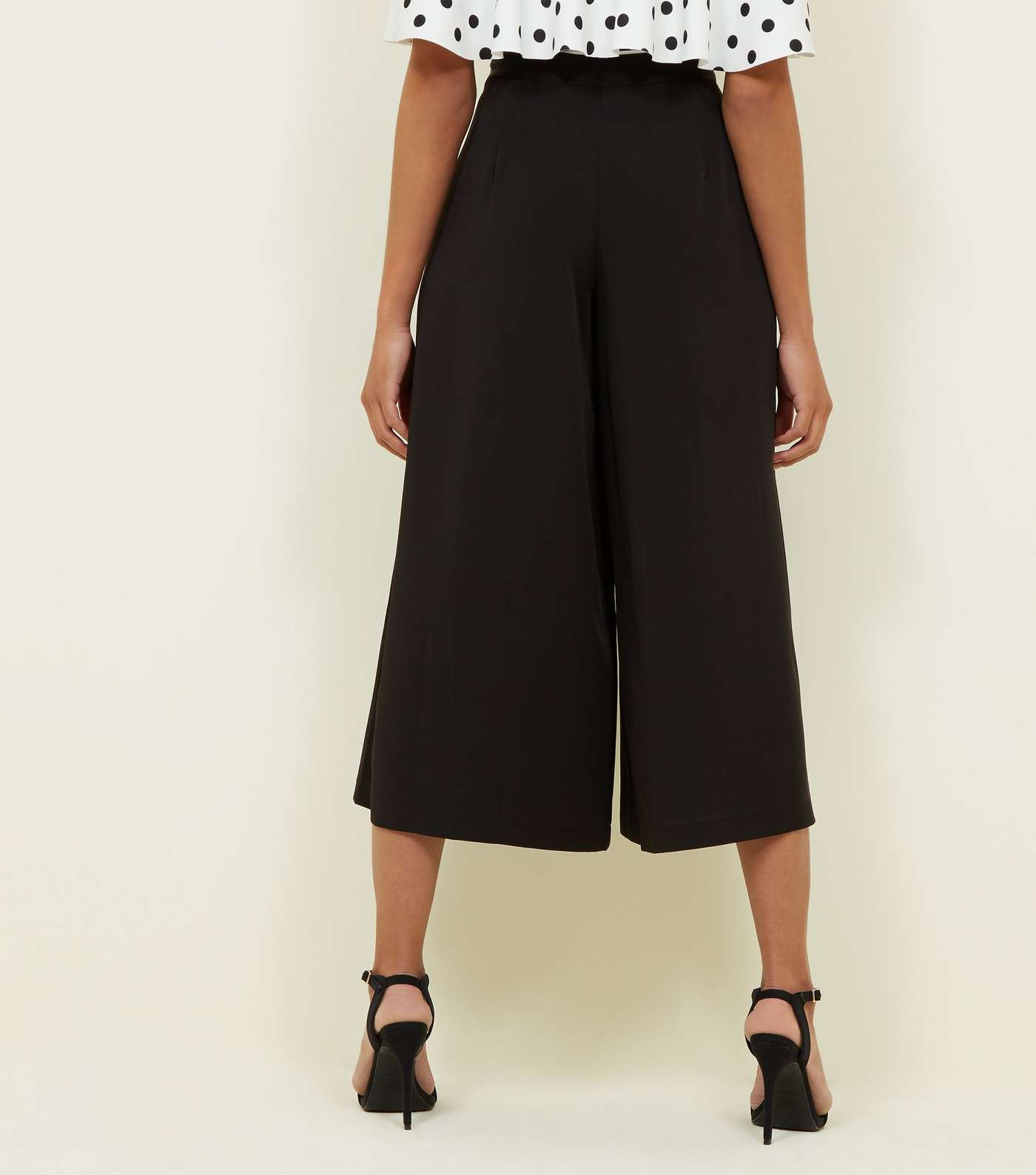 Black Cropped Wide Leg Trousers Image 3