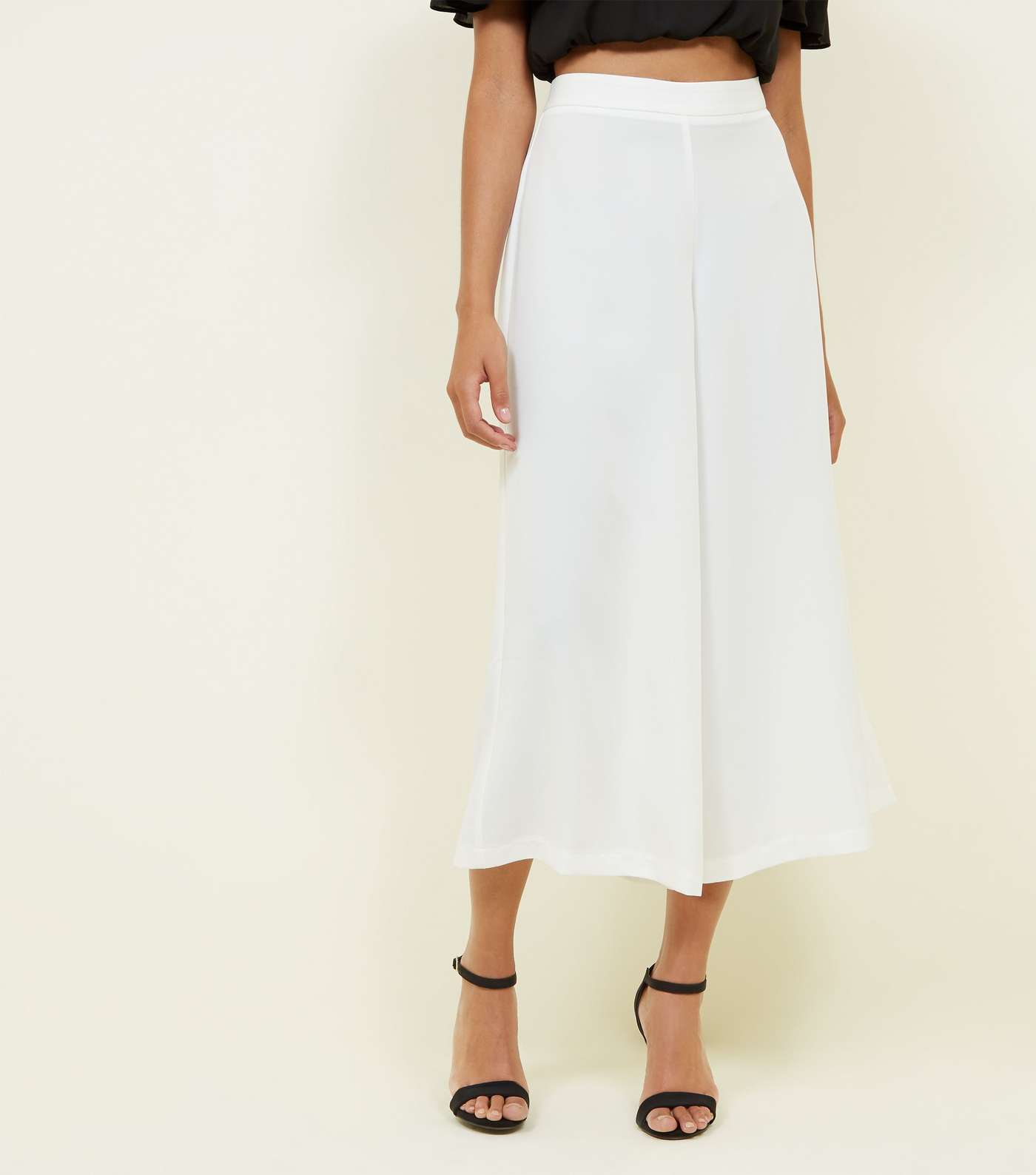 White Cropped Wide Leg Trousers Image 2