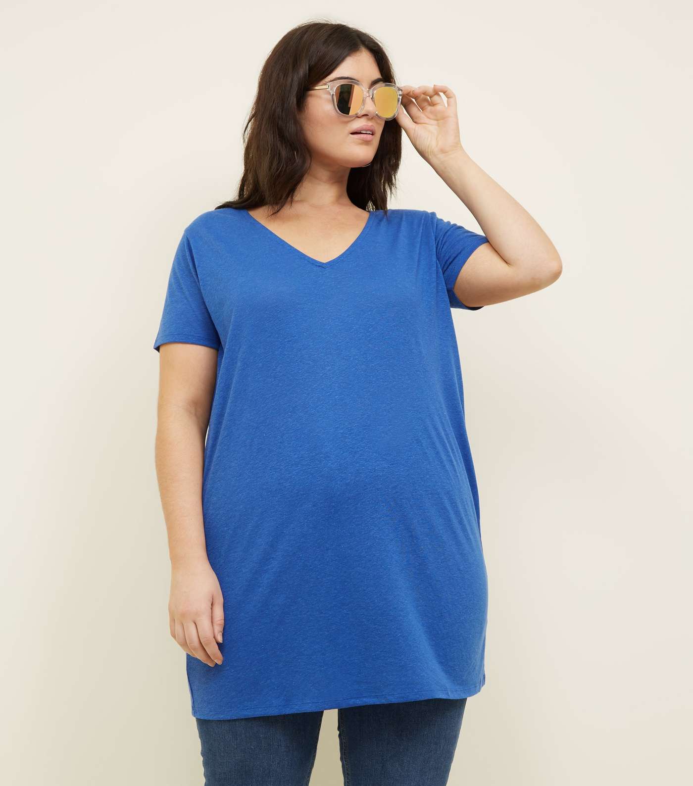 Curves Blue Textured Oversized T-Shirt