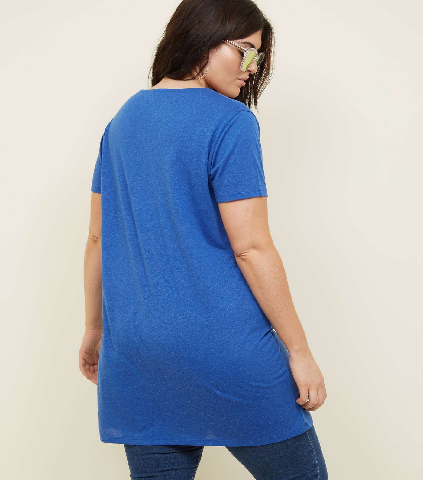 Curves Blue Textured Oversized T-Shirt Image 3