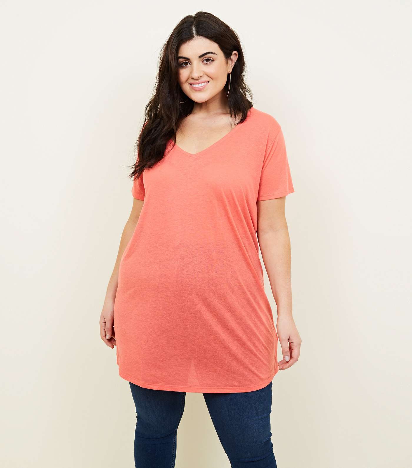 Curves Coral Textured Oversized T-Shirt