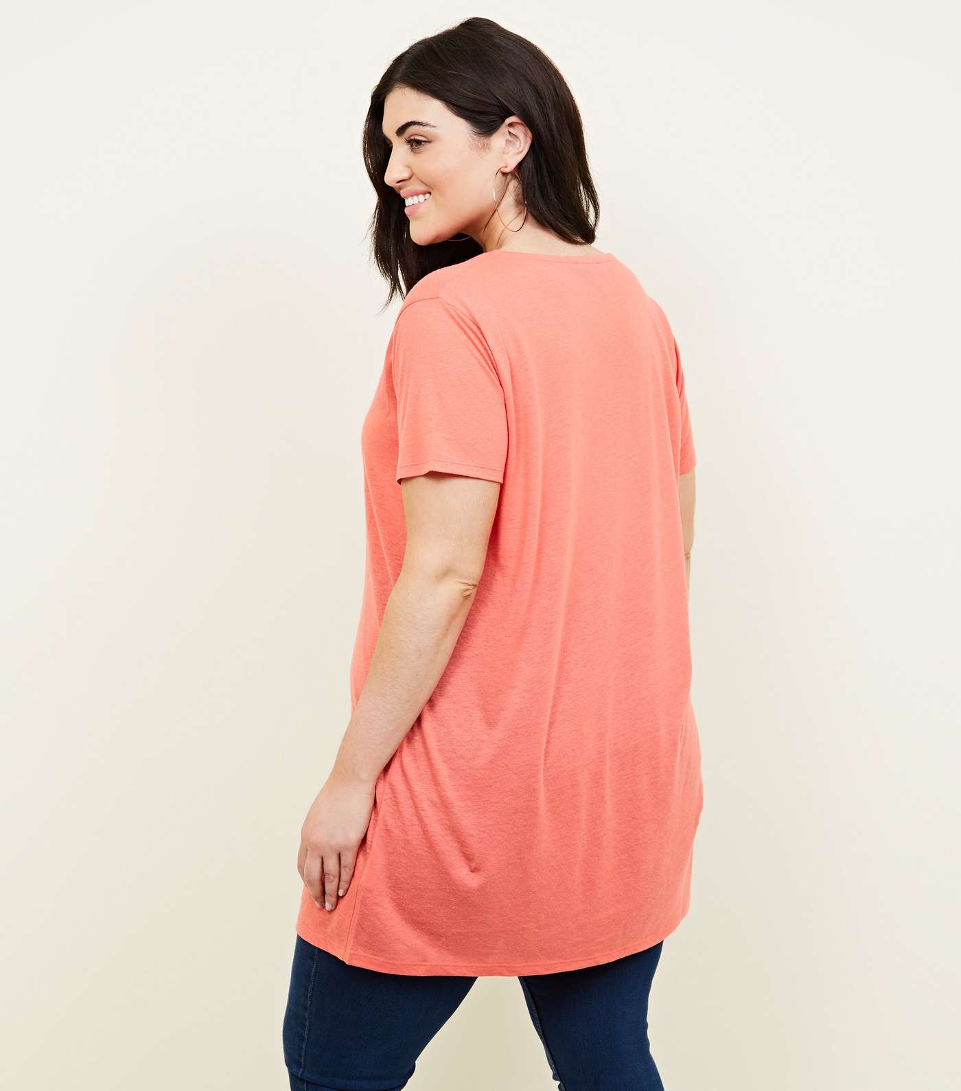 Curves Coral Textured Oversized T-Shirt Image 3
