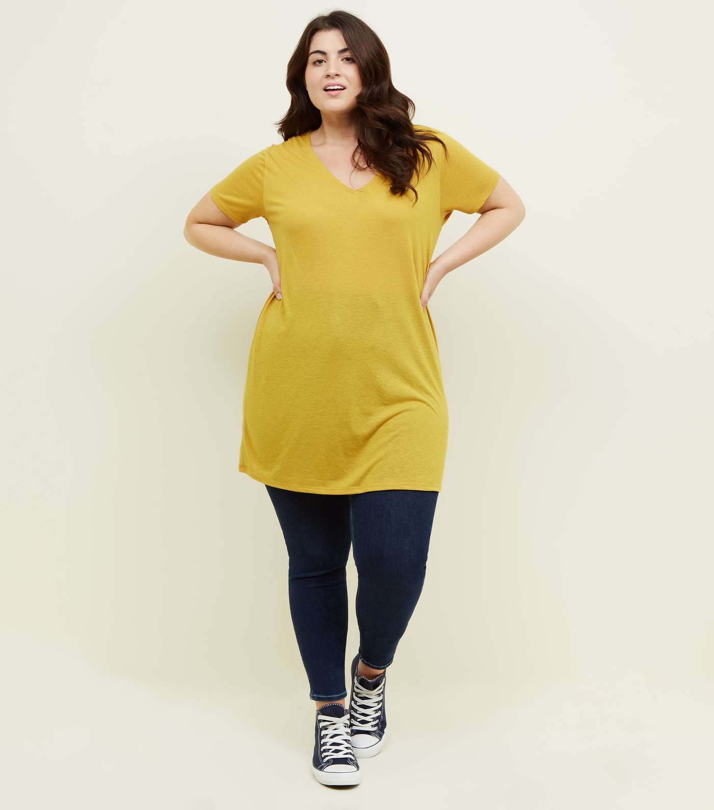 Curves Yellow Textured Oversized T-Shirt Image 2