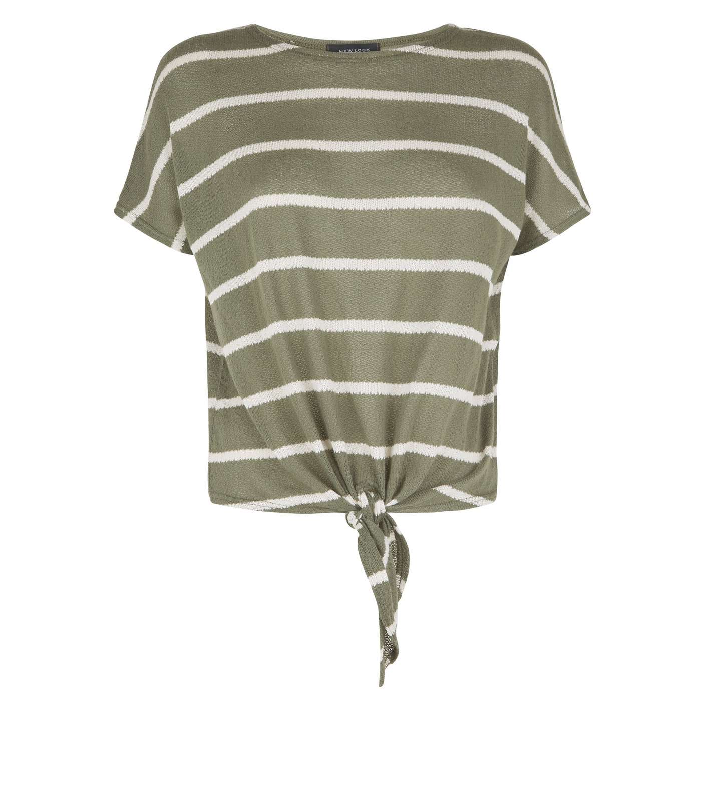 Khaki Stripe Fine Knit Tie Front T-Shirt Image 4