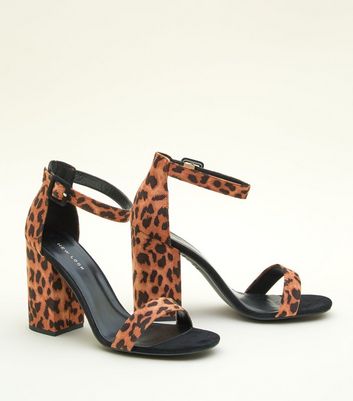 Stone Leopard Print Block Heel Sandals 