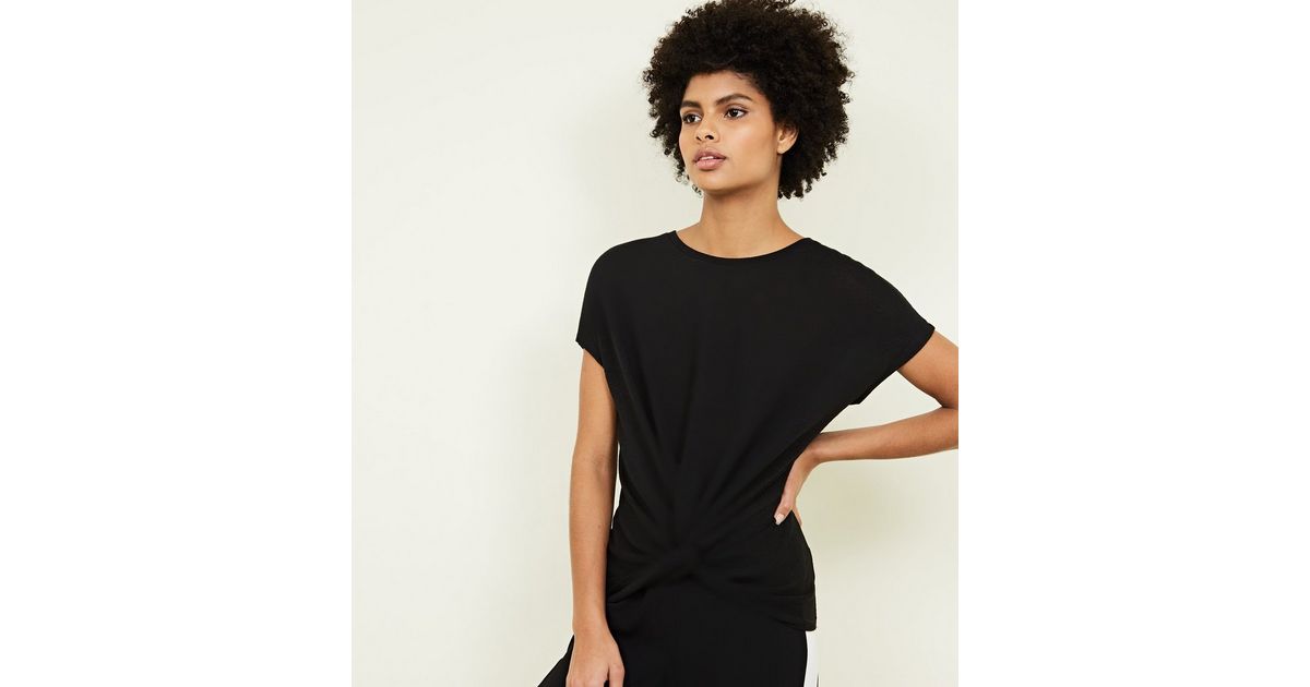 Black Twist Front Fine Knit TShirt New Look