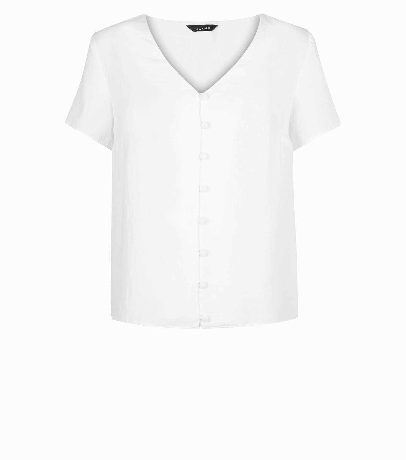 Off White V-Neck Button Front Blouse Image 4