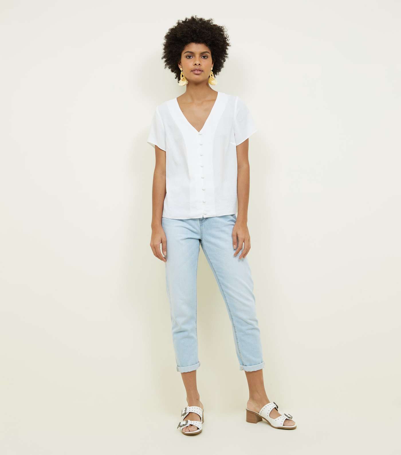 Off White V-Neck Button Front Blouse Image 2