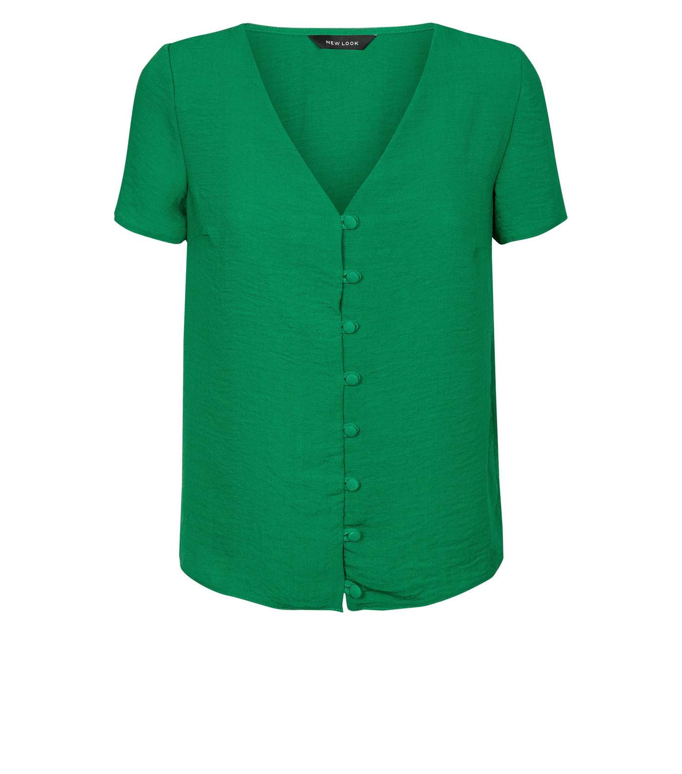 Green V Neck Button Front Blouse Image 4