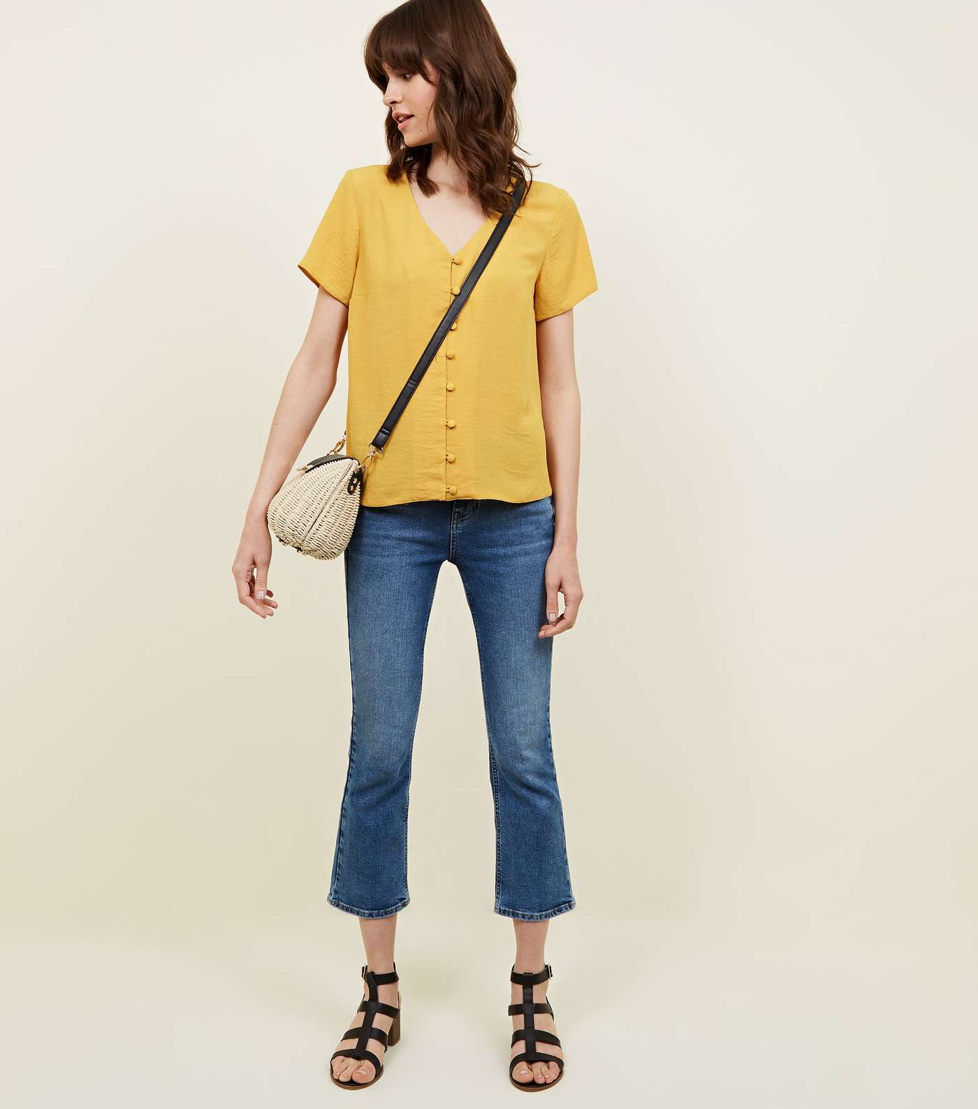 Yellow V-Neck Button Front Blouse Image 2