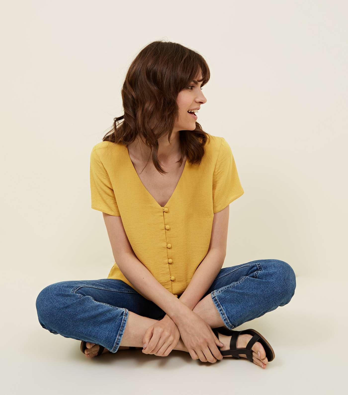 Yellow V-Neck Button Front Blouse Image 6