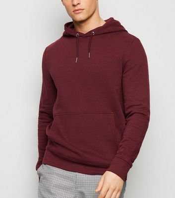 Burgundy Pocket Front Hoodie New Look