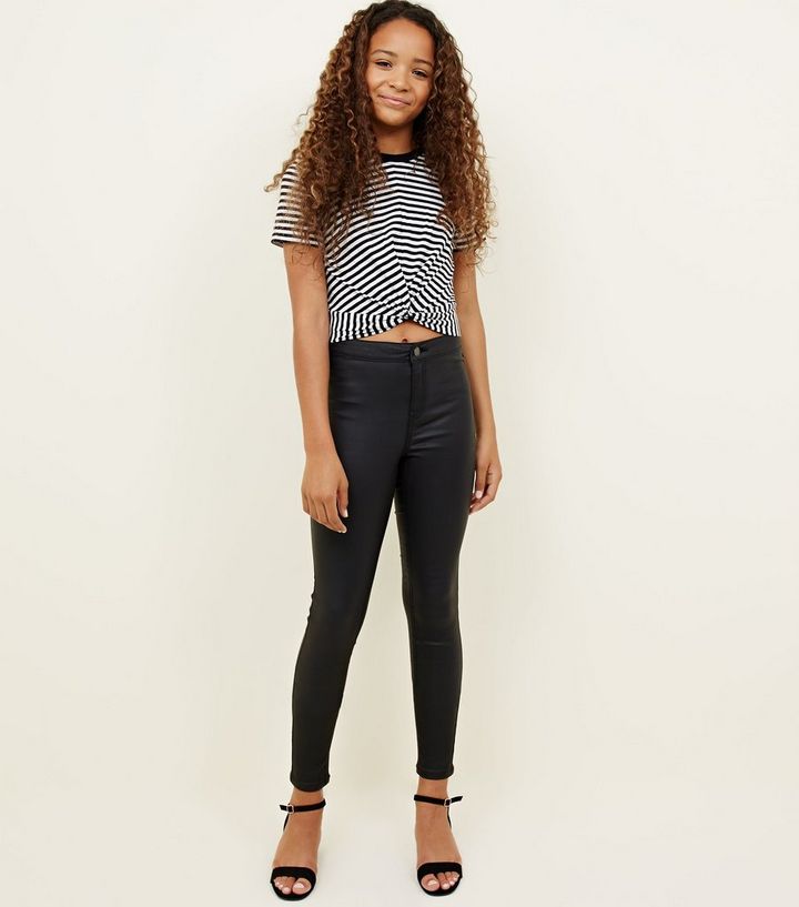 Girls Black Coated High Waist Super Skinny Jeans New Look