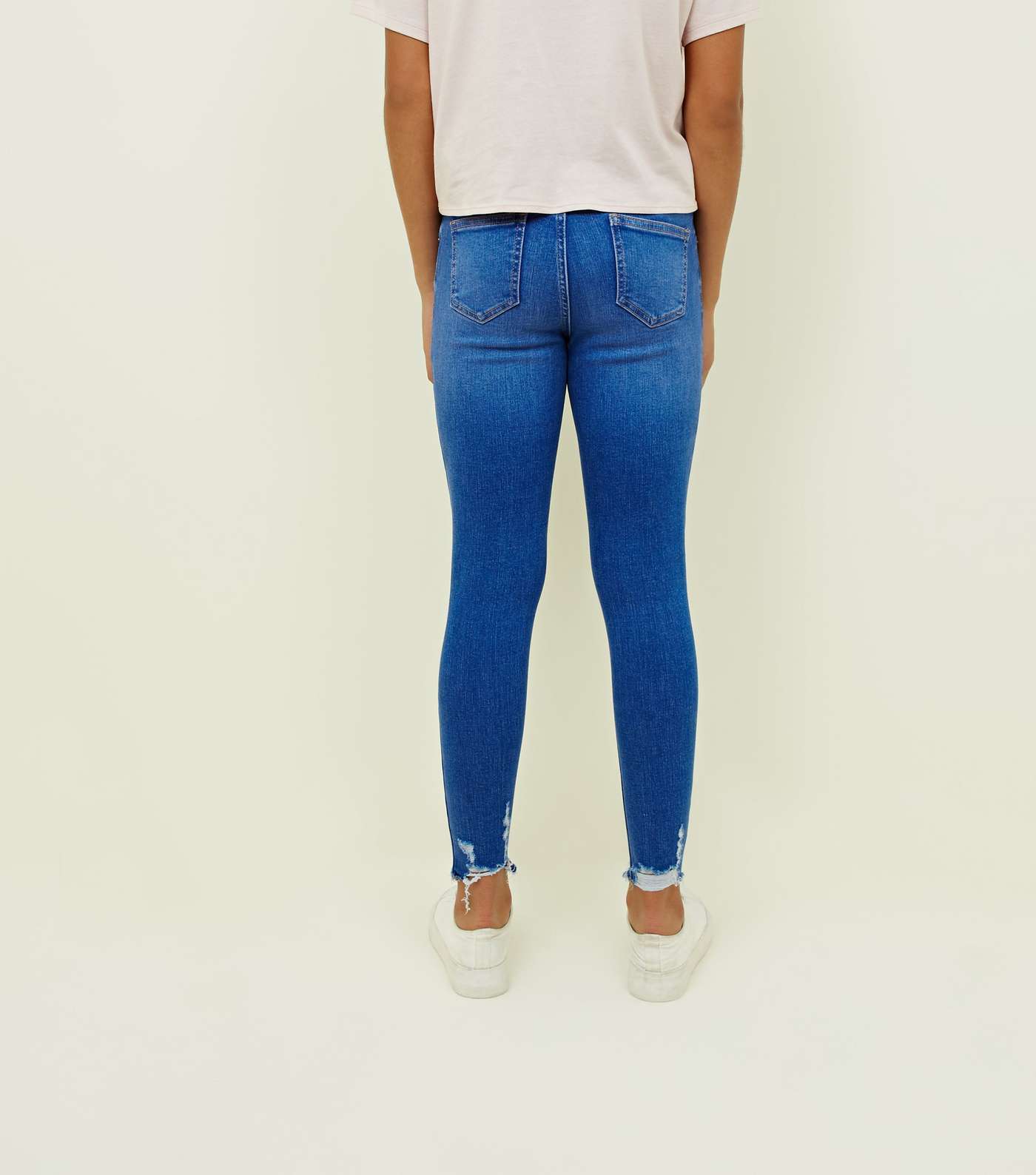 Girls Bright Blue Ripped Skinny Jeans Image 3