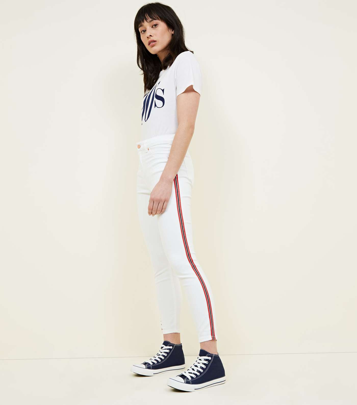White Side Stripe High Rise Super Skinny Dahlia Jeans