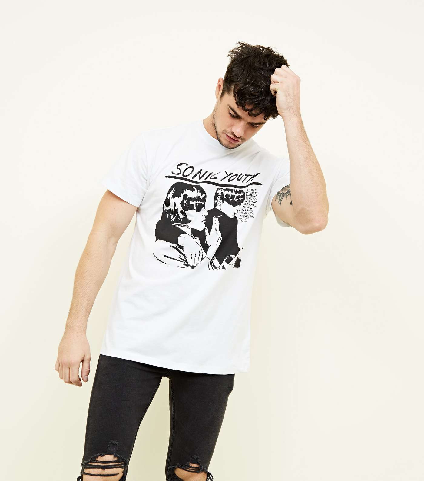 White Sonic Youth Slogan T-Shirt