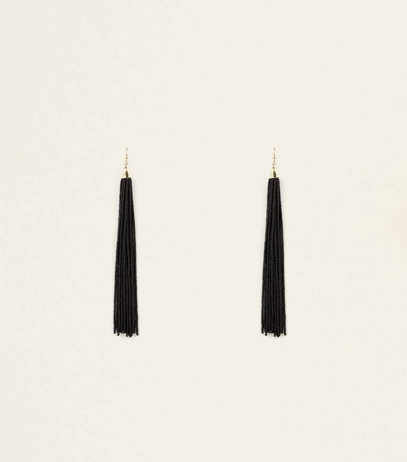 Black Long Beaded Tassel Drop Earrings
