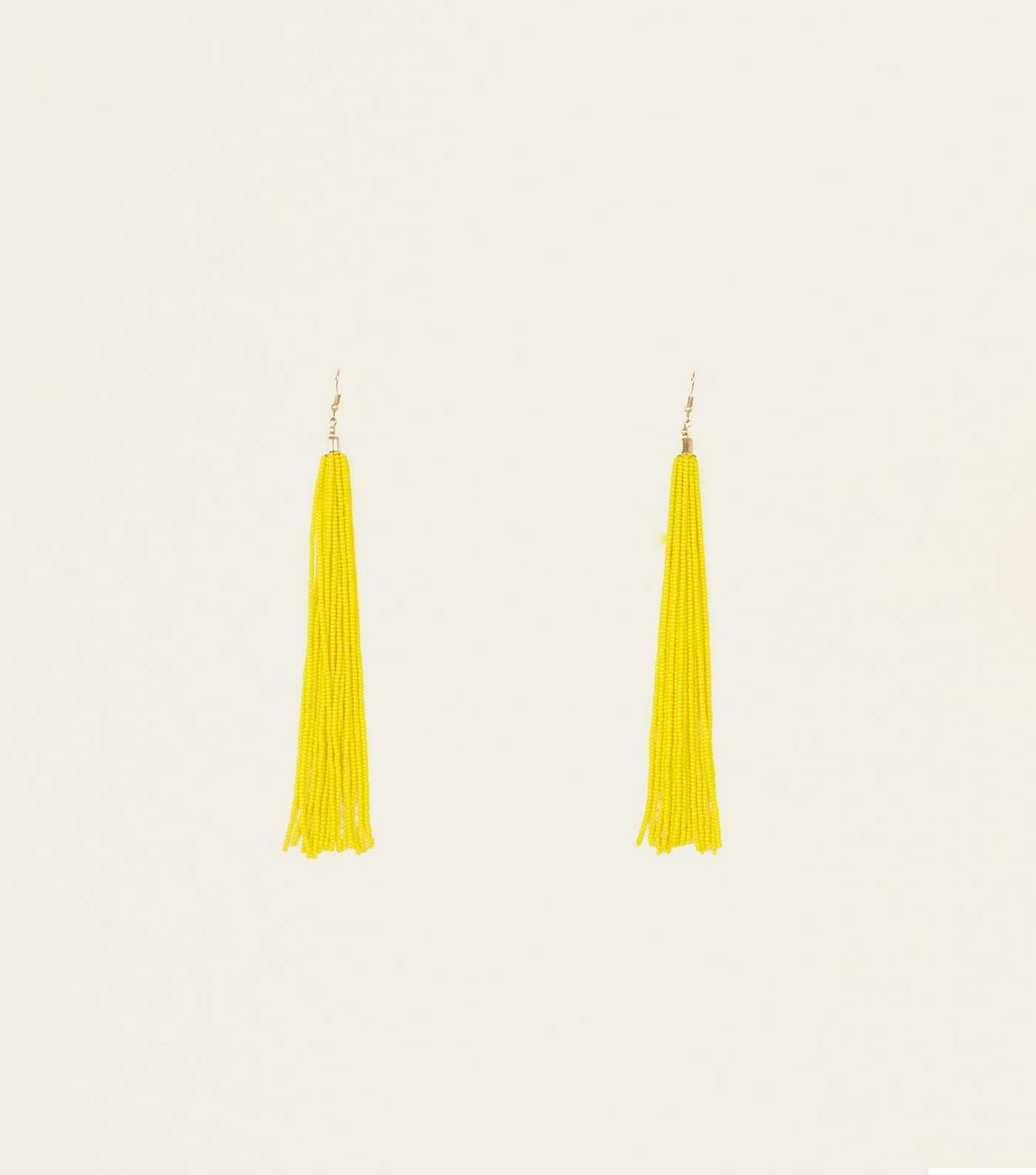 Yellow Long Beaded Tassel Drop Earrings