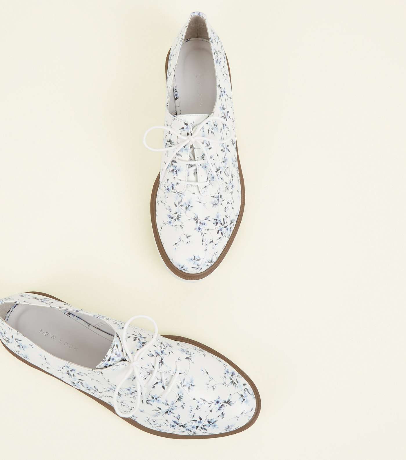 White Floral Leather-Look Lace Up Shoes Image 4