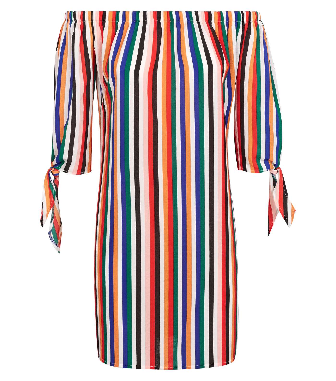 Rainbow Stripe Tie Sleeve Bardot Dress Image 4